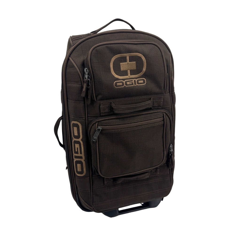 OGIO Brown Plaid Rolling Carry On Suitcase Soft‎ Shell Spinner Luggage Bag